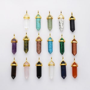 Gold Healing Crystal Point Pendant Hexagon Natural Gemstone Pendant Pendulum Wholesale Bulk Point DIY Pendant Rose Quartz Turquoise Opalite