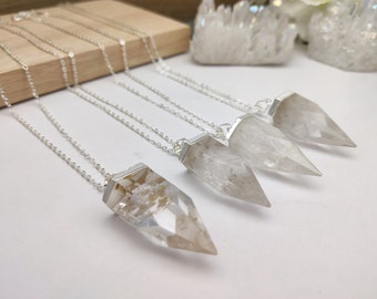 Silver Plated Natural White Quartz Point Necklace 16 Inches