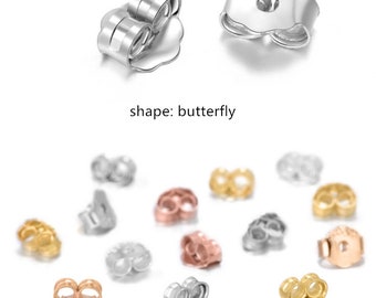 20pcs 925 Sterling Silver Ear Nuts Back Stoppers rose gold butterfly ear nuts gold plated bullet ear back