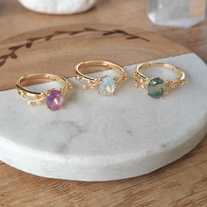 Elegant äkta mossagat månsten vinranka bandring 925 silver födelsestensring helande kristallring ädelstenssmycken födelsedagspresent till hennes mamma