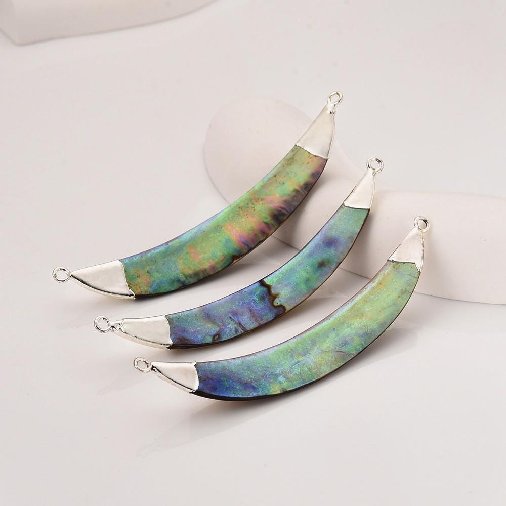 Silver Plated Rainbow Abalone Shell Crescent Connector, Jewelry Making ...