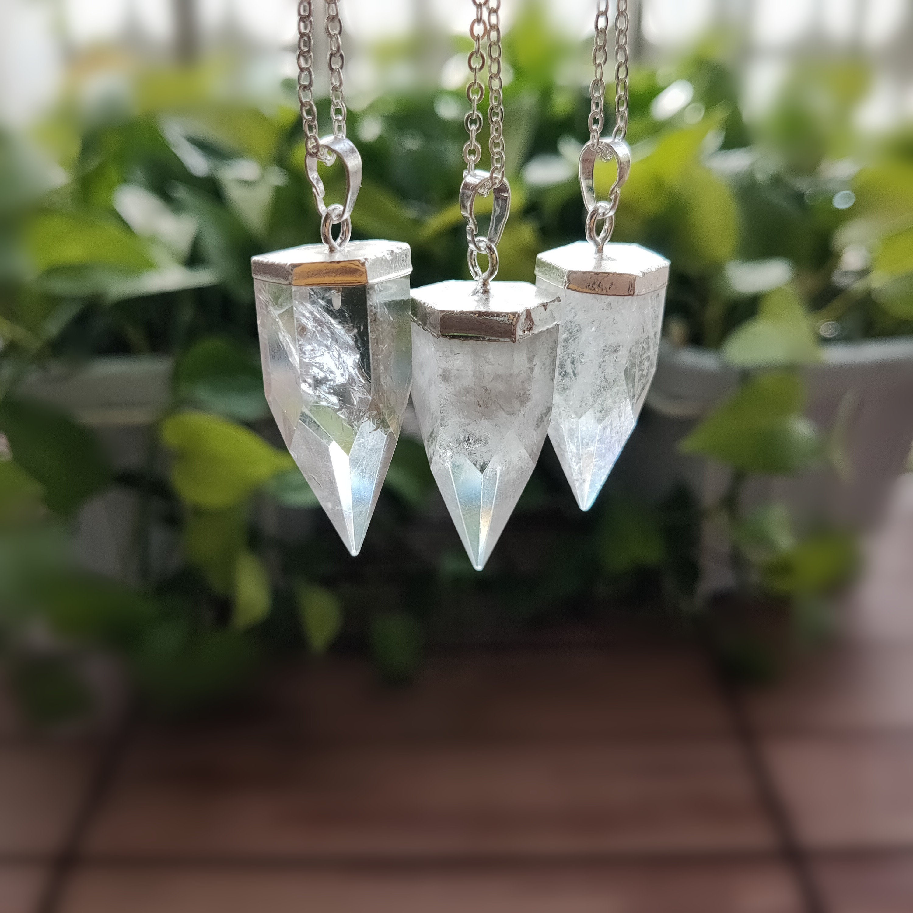 Silver Plated Natural White Quartz Point Necklace 16 Inches Hexagon Faceted Clear Crystal Point Necklace Healing Crystal Stone Jewelry Gift