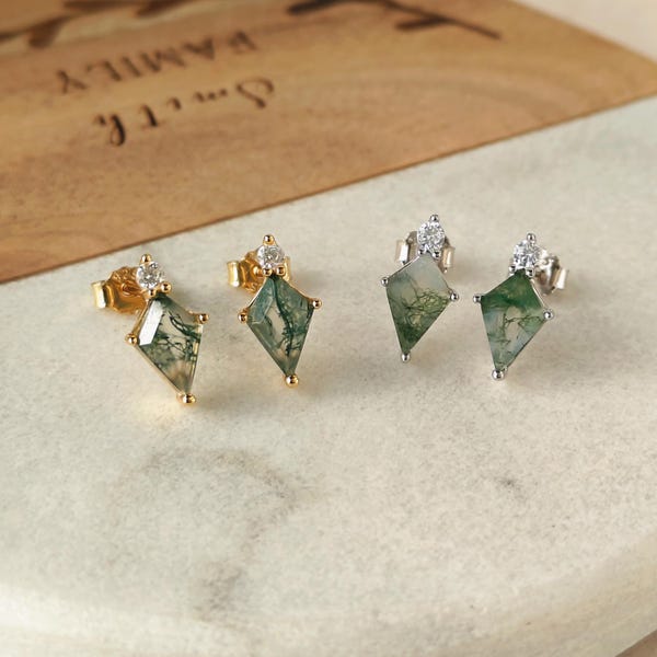 Green Real Moss Agate Kite Studs 925 Silver Birthstone Earring Healing Crystal Stud Gemstone Jewelry Birthday Gift for Her