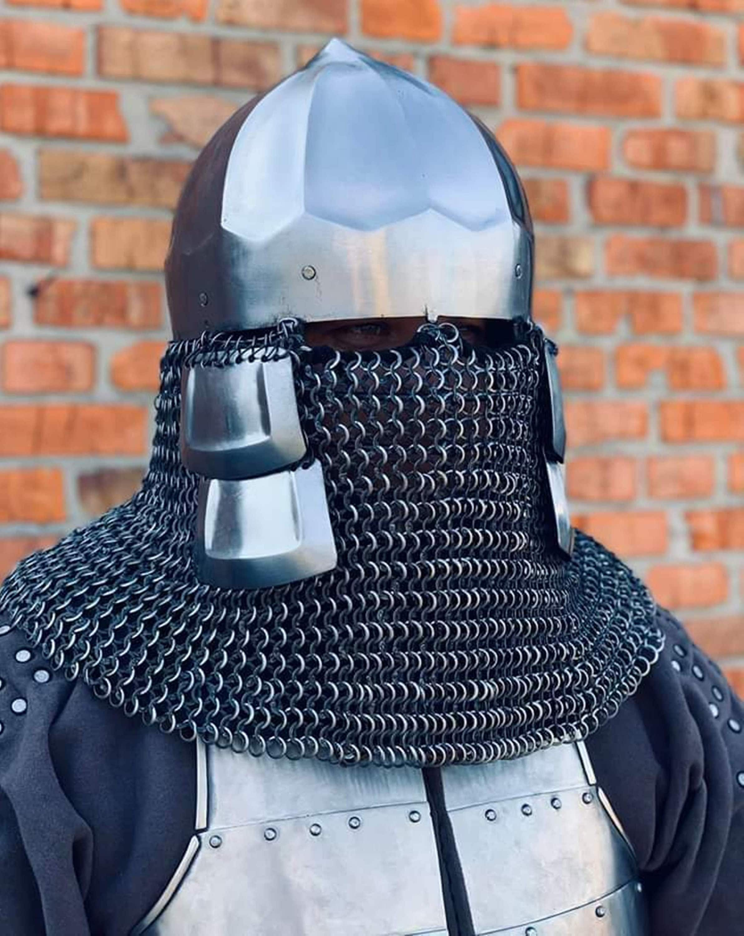 Medieval Armor Helmet 16 Gage Steel Chain Mail Helmet 