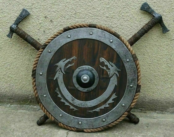 Antique Medieval Eivor Valhalla Raven Authentic Battleworn Viking Shield 