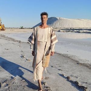 Men&#39;s ecru linen Hakama style skirt, Thai skirt one size fits all from S to XXL unisex handmade