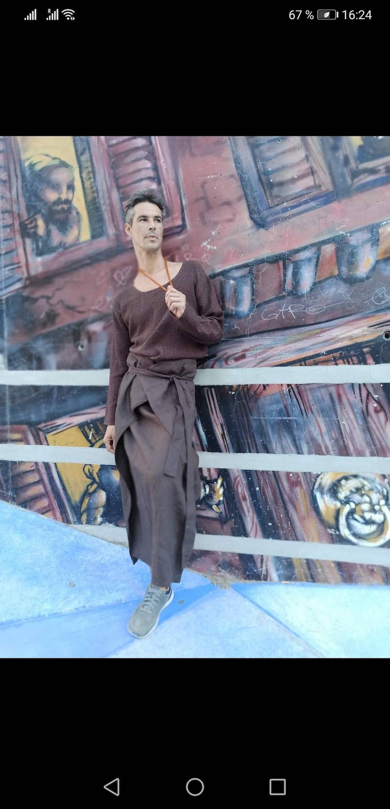 Jupe pour homme en lin écru style Hakama, jupe Thai taille unique du S au XXL unisexe fait main image 8