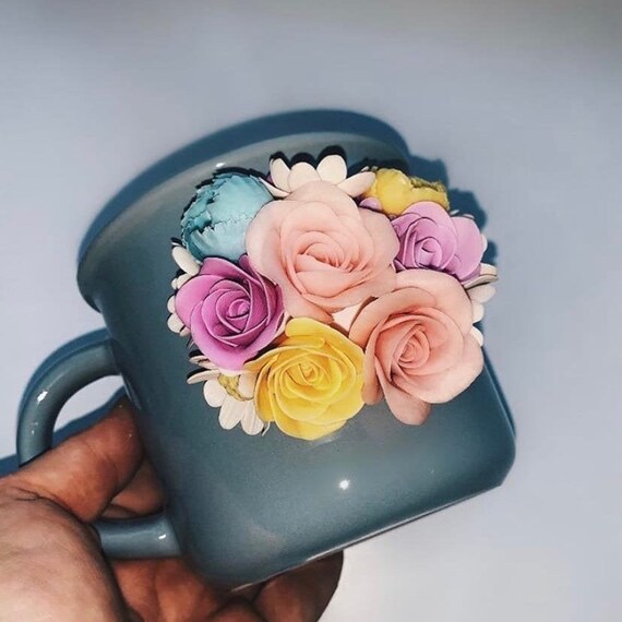 Polymer clay flowers mug Etsy