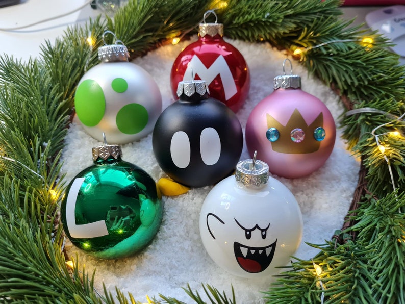 6pc Glass Super Mario Ornament Set