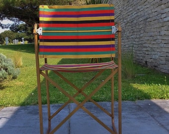1956 [Collection PATRIMOINE]  Folding Camping Chair LAFUMA Chantazur Petit fauteuil pliant Toile BAYADERE d'origine