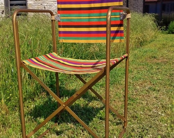 1954 [Colección HERITAGE] Silla de camping plegable LAFUMA Chantazur Pequeño sillón plegable Lona original BAYADERE
