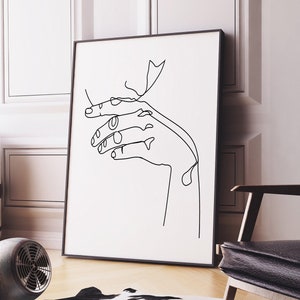 Thinking Face Line Art, Hands On Face Print, Thinking Print, One Line Art, One Line Drawing, Black White Hands Artwork, Minimalist Wall Art