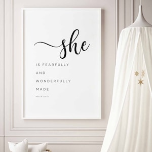 She is fearfully and wonderfully made, Psalm 139:14, Nursery decor, Christian wall art, Scripture Printable, Bible Verse Printable