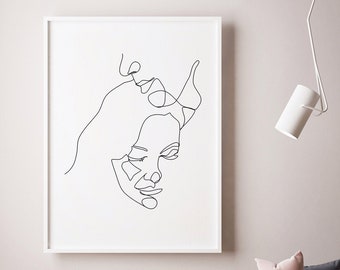Stampa di disegno di coppia romantica, bianco e nero, regalo di San Valentino, arte a una linea, coppia stampabile, arte murale stampabile, minimalista moderno