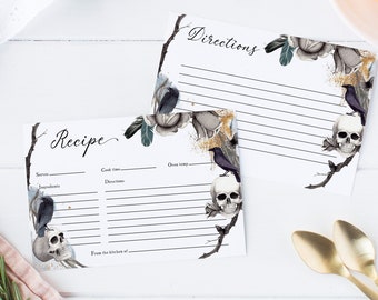 Halloween Recipe Card, Printable Gothic 4x6 Recipe Cards, Bridal Shower Recipe Cards, Spooky Recipe Card, Instant Download, Corjl Morticia