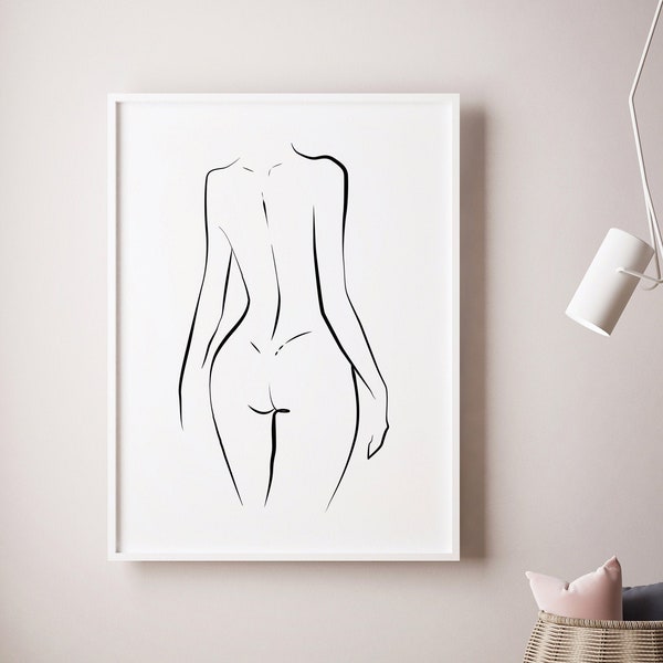 Nude Woman Body, Woman wall art, Woman One Line Art, Female Back Body Drawing, Female Silhouette, Nude One Line Art, Minimalist Wall Art