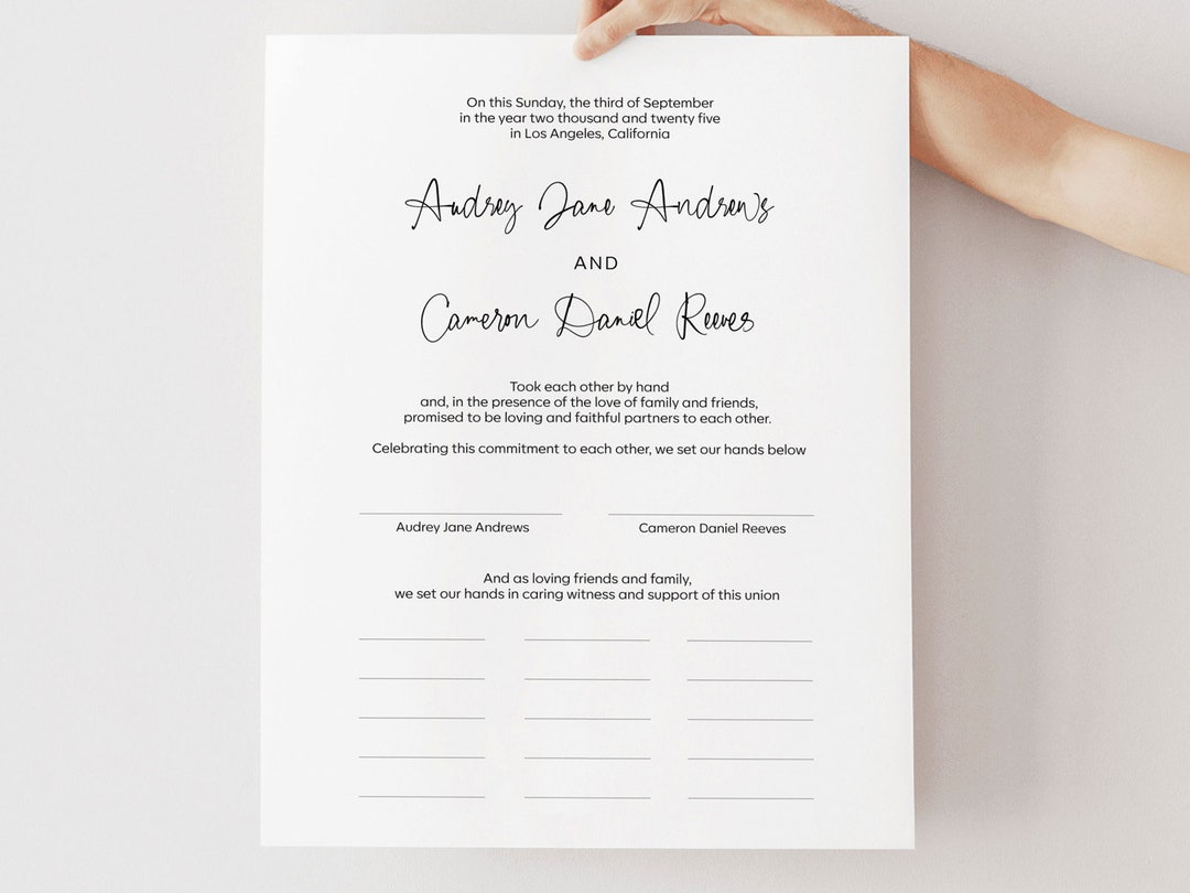 Minimalist Quaker Marriage Certificate Template Guest Book, Alternative ...