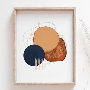 Abstract Art Printable, Watercolor Abstract Geometric Print, Brown, Beige, Navy, Blush Pink and Gold Contemporary Wall Art, Instant Download