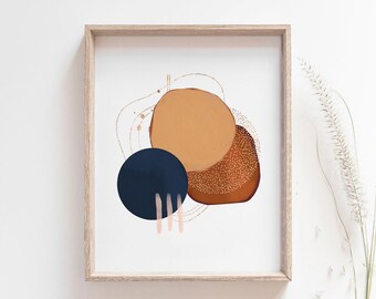 Abstract Watercolor Geometric Art Print, Beige, Navy, Blush Pink (Digital Download)