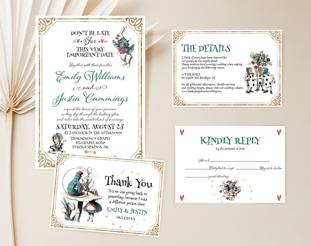 Alice in Wonderland Wedding Invitation Suite Templates, Alice Themed ...