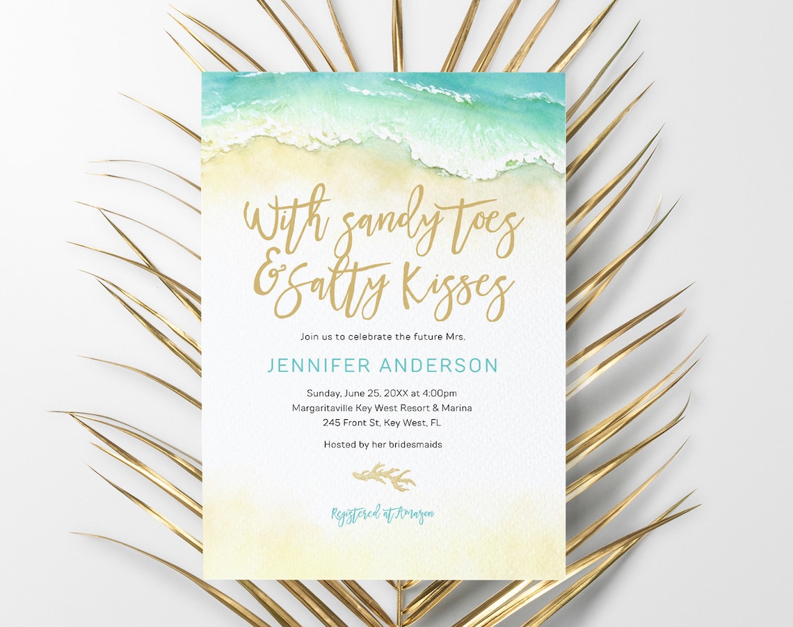 Sandy Toes and Salty Kisses Beach Tropical Watercolor Bridal Shower