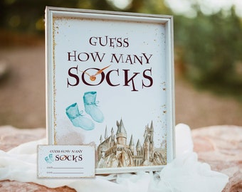 Wizard Themed Guess How Many Socks Game Editable Template, How Many Socks Game, Magic Socks Guessing Game, Instant Download Corjl, HERMIONE