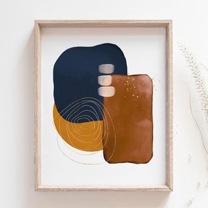 Abstract Art Printable, Watercolor Abstract Geometric Print, Mustard, Brown, Navy Blue and Gold Contemporary Wall Art, Instant Download