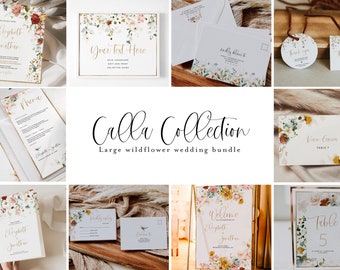Wildflower Watercolor Large Wedding Bundle, Wedding Template Bundle, Wedding Invitation Set, Large Wedding Kit, Invitation Bundle CALLA