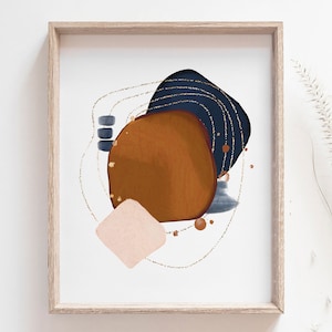 Abstract Art Printable, Watercolor Abstract Geometric Print, Brown, Navy Blue, Blush Pink and Gold Contemporary Wall Art, Instant Download