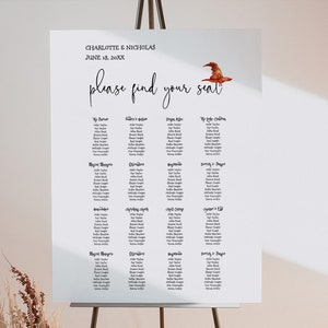 Wizard Themed Wedding Modern Seating Chart Template, Printable Seating Plan, Editable Magical Wedding Sign Corjl Instant Download Hermione