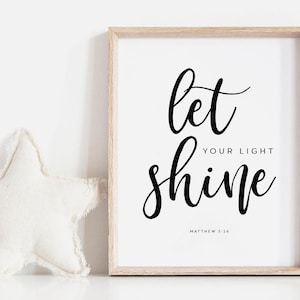 Deje que su luz brille, Mateo 5:16, decoración cristiana, impresión del versículo de la Biblia, Escritura imprimible, regalo de la ducha del bebé, decoración de la habitación de los niños