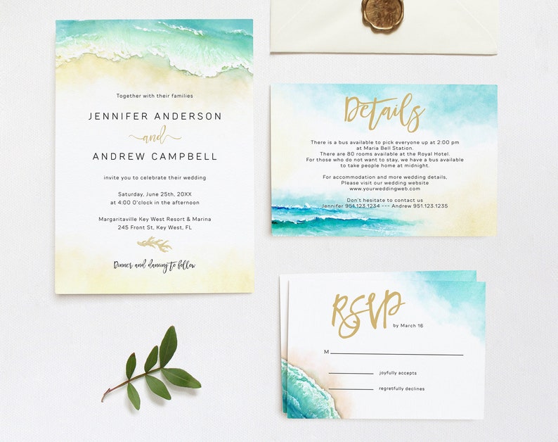 Beach Wedding Invitation Template Suite, Ocean Invitation, Seashore ...