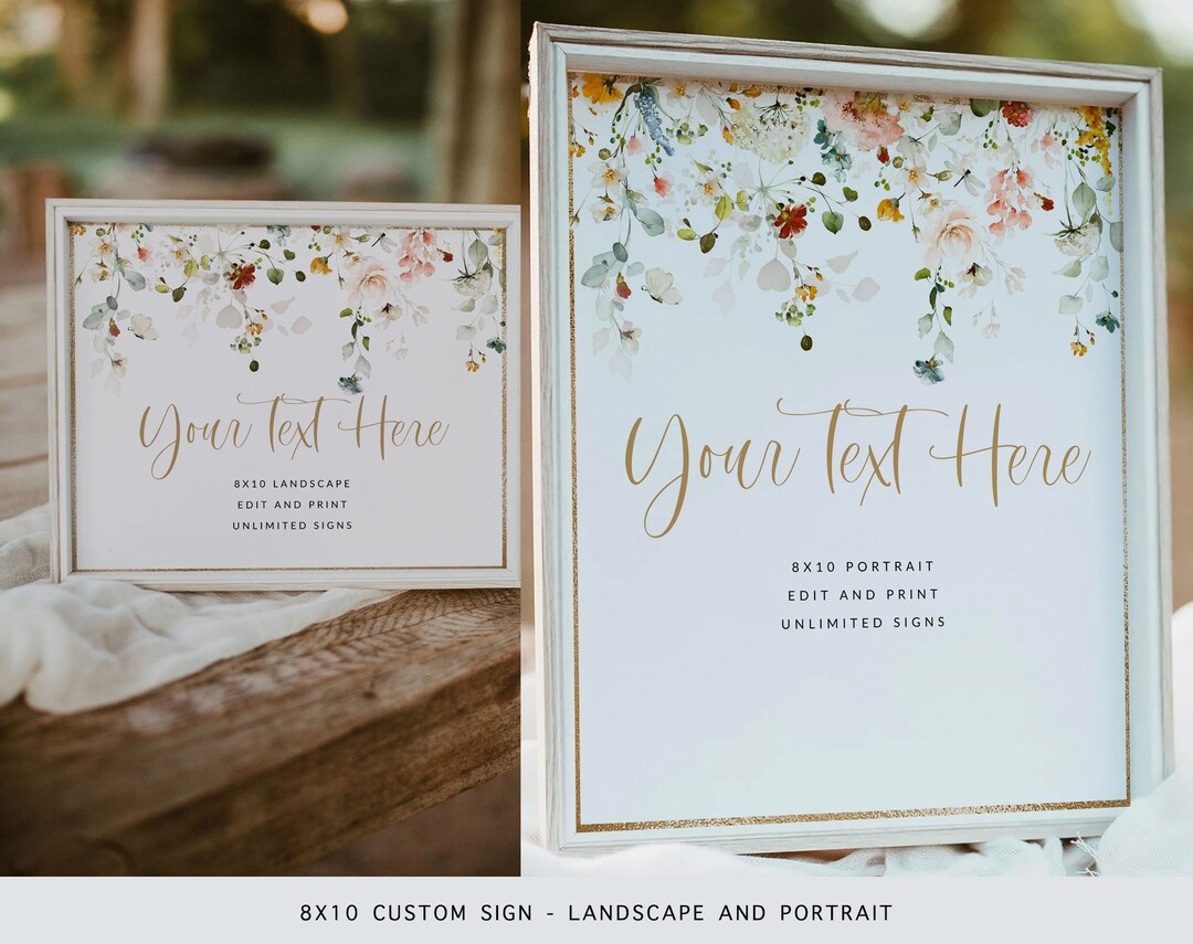 Wildflower Watercolor Custom Wedding Sign Template, Boho Sign Template ...