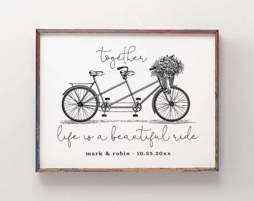 Vintage Tandem Fahrrad 10 x 8 benutzerdefinierte Zeichen Hochzeitsgeschenk Jahrestag Sendezeit personalisierte Hochzeit Datum Druck Valentinstag