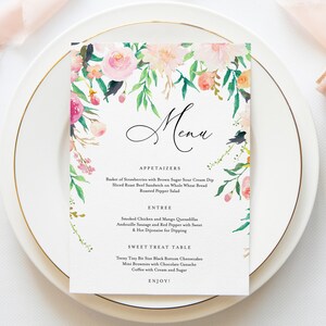 Wedding Menu Template, Floral Wedding Menu, Garden Wedding Menu Template, Editable 5x7 and 4x9 Wedding Menu Corjl Instant Download BLOSSOM