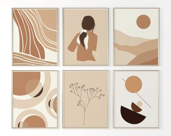 Set of 6 Prints, Wall Art Gallery Wall Set, Mid Century Modern Prints, Bohemian Decor Wall Art Prints, Boho Printable Wall Art, Boho Decor