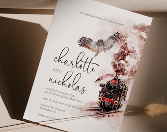 Wizard Wedding Invitation Template, Magical Wedding, Wizarding Theme Invite, Magic Wedding Invite, DIY Wedding Invitation ,Corjl HERMIONE