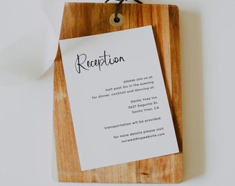 Printable Minimalist Reception Card Template, Wedding Reception Insert Card Template, Instant Download, Edit with Corjl AURORA