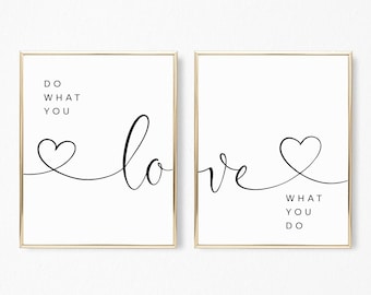 Do what you love love what you do, Printable wall art, Motivational art, Set of two prints, Quote prints, Modern wall art, Set of 2