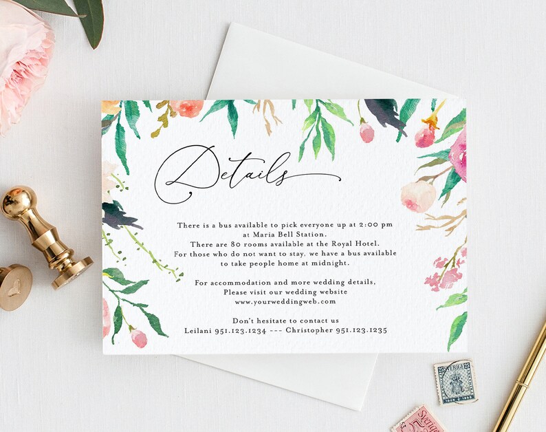 Printable Floral Enclosure Card Template Editable Details Etsy