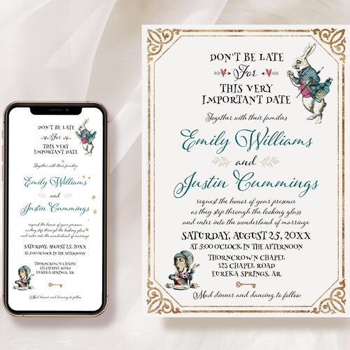 Alice in Wonderland Wedding Invitation Template Alice Themed Etsy