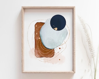 Watercolor Abstract Art Print, Navy, Blush, Gold (Digital Download)
