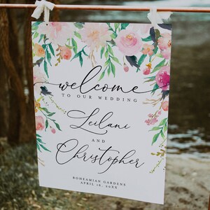 Floral Wedding Welcome Sign Template, Modern Wedding Welcome Sign, Printable Welcome Sign Wedding, Corjl Wedding Sign BLOSSOM
