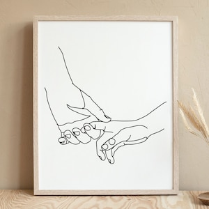 Holding Hands Printable, Romantic Line Drawing, Lovers Hands, One Line Drawing Hands, Black White Hands Artwork, Minimalist Love Wall Art