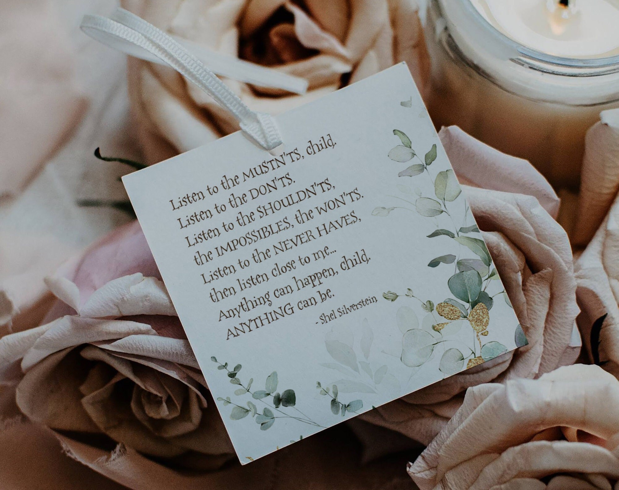 Editable Square Favor Tag Template Greenery and Gold 3x3 Card - Etsy