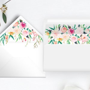 Floral Watercolor  Spring Summer Envelope Liner Template, Pointed and Square Flap Envelope Liners, Printable Envelope Liner Corjl BLOSSOM
