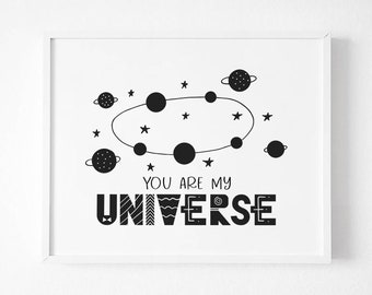 You Are My Universe Printable Nursery Decor, Scandinavian Art, Minimalist Nursery Sign, Kids Room, Nursery Decor Art, Nursery Prints