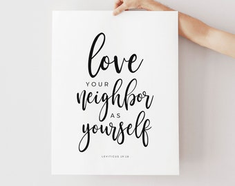 Leviticus 19:18 Heb je naaste lief als jezelf, ik ben de Heer, bijbelvers muurkunst, christelijke muur decor schriftposter, afdrukbare Bijbel