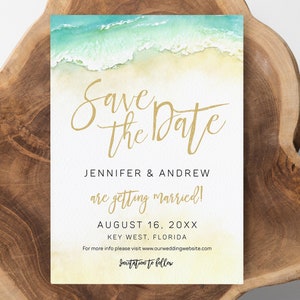 Boda en la playa Guardar la fecha plantilla de la costa, tarjeta de compromiso, destino guardar la fecha, verano de primavera guardar la fecha, plantilla corjl CORAL
