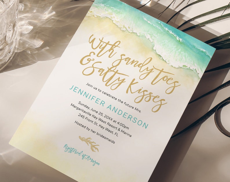 Sandy Toes and Salty Kisses Beach Tropical Watercolor Bridal Shower
